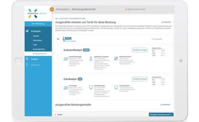 SDK corporate health insurance budget tariffs now available on the Xempus platform